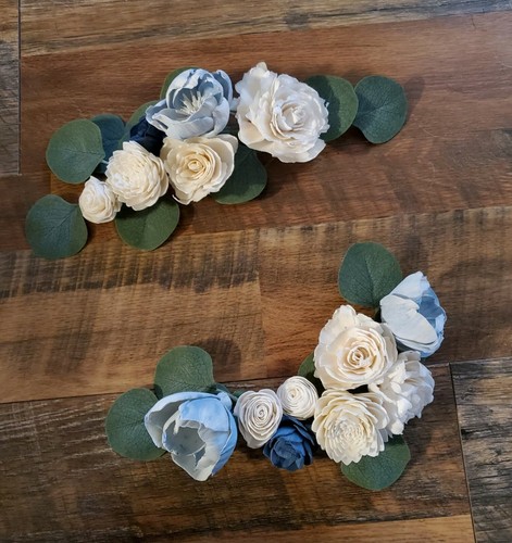 2 Stück Staubig Blau Weiß Marine Hochzeitstorte Blumengirlande Sola Holz Deko Dekoration - Bild 1 von 2