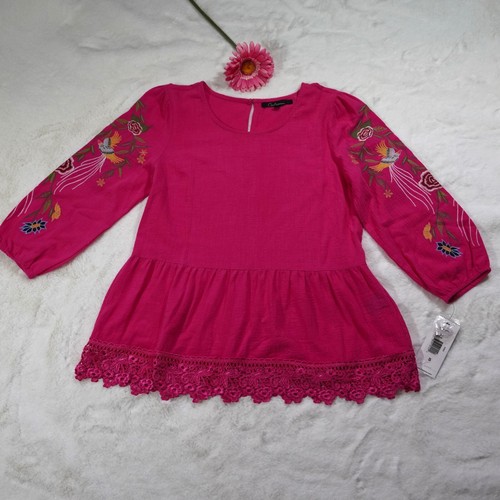 Calessa Embroidered Sz. S Floral Tunic Top Blouse Boho 3/4 Sleeve 100% Cotton - Picture 7 of 11