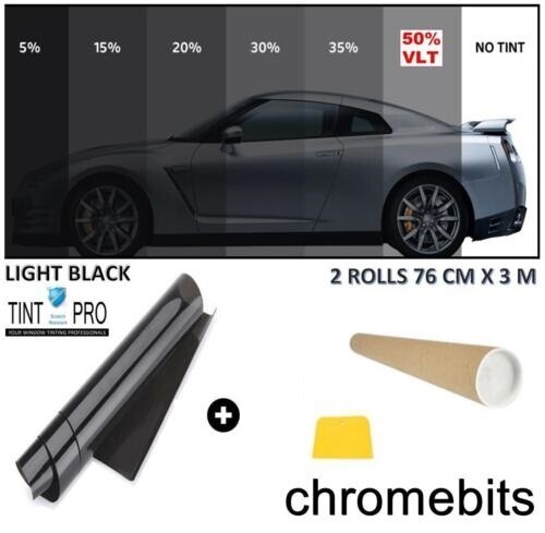 PELLICOLA TINTA PROFESSIONALE ANTIGRAFFIO AUTO PELLICOLA COLORANTE LUCE NERO FUMO 50% 76cm x 6M - Foto 1 di 5