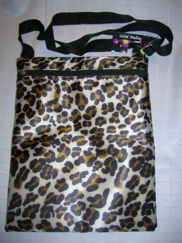 Cross body handbag leopard 4 zipper messenger shoulder strap T21 - Picture 2 of 2