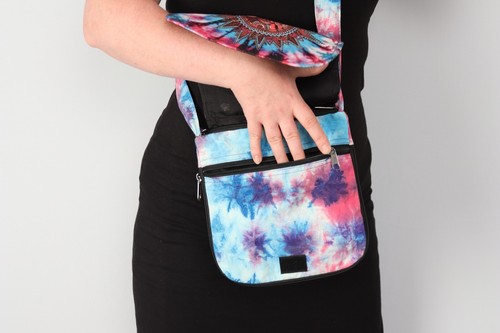 Tie Dye Shoulder Bag Adjustable Strap Zip up Cross Body Bag Butterfly Sun Heart - Picture 30 of 42