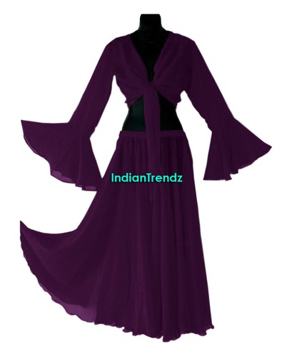 Rock + Top Set Bauchtanz Chiffon Rüschen Bindeband Gypsy Kleid Flamenco Jupe Tribal - Bild 30 von 44