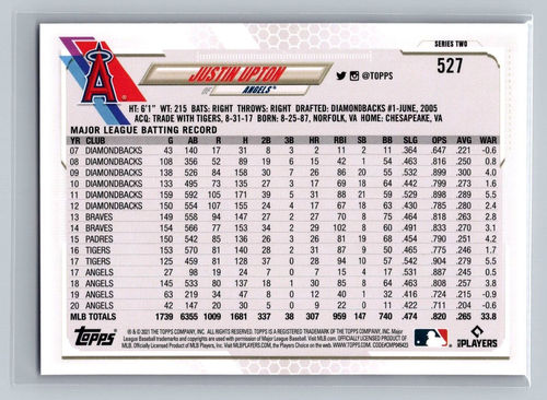 Topps Serie 2 2021 Purple Meijer #527 Justin Upton Los Angeles Angels - Imagen 2 de 2