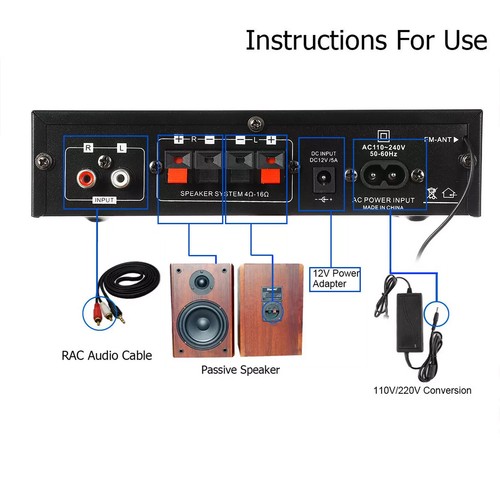 NUEVO 600W Bluetooth Amplificador de Potencia Amplificador Estéreo Audio AMP Coche y Hogar Negro - Imagen 9 de 19