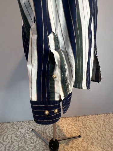 Basic Editions Men's Dress Shirt L Button Down Blue/green/gold/White Striped - Picture 7 of 9