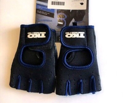 Large TKO Workout Fitness Basics Black/Blue Half Finger Lifters Gloves-New! 