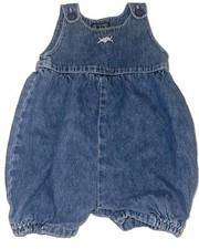 Vintage Denim Overalls Bubble Romper Girls Size 6-9 Months