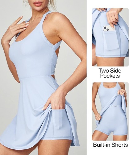 Tenniskleid mit integrierten Shorts und BH Sportkleid für Damen Sommerkleid - Bild 39 von 81