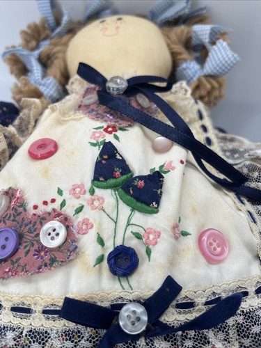 Vintage Primitive Americana  Rag Doll Handmade Folkart Praire Patchwork Dress - Picture 7 of 8
