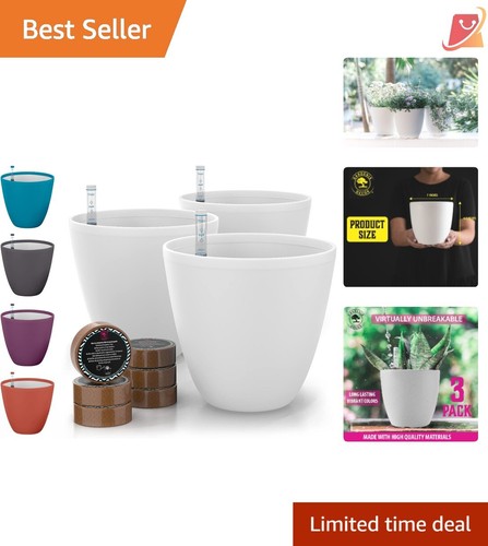 Self Watering Pots Polypropylene 3 Count White with Drainage Ideal for Plants