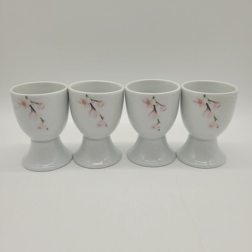 Egg Cups White Footed with Floral Design Unmarked Set of 4 - Picture 2 of 6