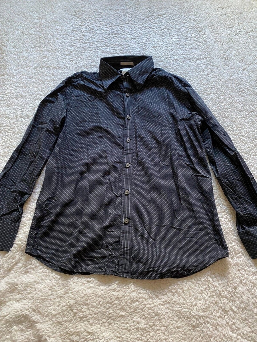 トップス louren slitsleeve over shirts stripe Liz Claiborne Luxe Men Size L Dark Gray Striped Long Sleeve