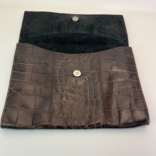 Club Monaco Women Brown Magnet Clutch Crocodile Pattern Envelope Patent Leather - Picture 9 of 15