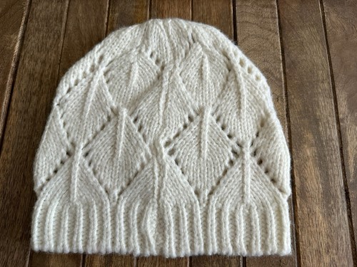 Prana Ivory Knit Wool Blend Lacy Beanie Hat O/S - Imagen 2 de 5