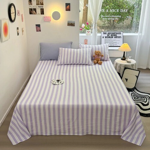 1pc Stripe Style Flat Sheet Bed Linen Home Bedsheets Girls Boys Room Sheets - Picture 17 of 26