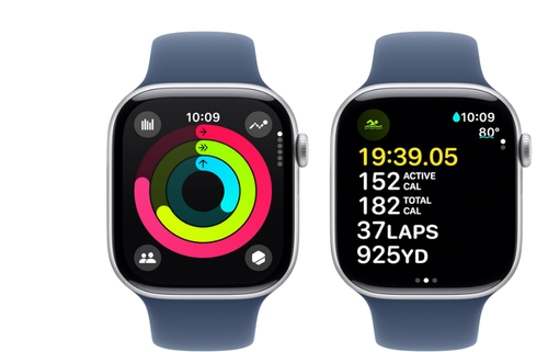 Apple Watch Series 10 46mm (GPS + komórka) Aluminiowy srebrny pasek dżinsowy S / M - doskonały - Zdjęcie 2 z 3