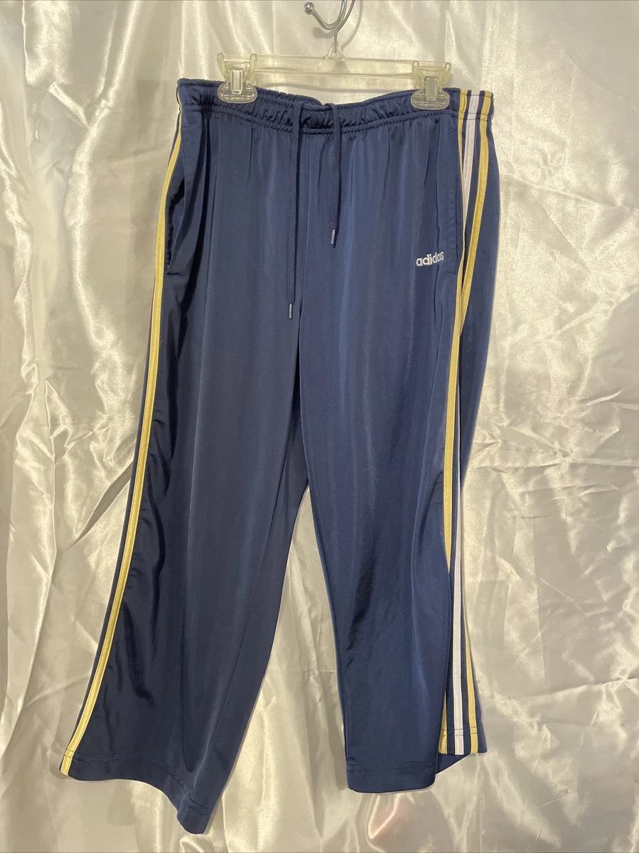 ADIDAS Women's Navy Cropped Capri Wide Leg Workout Athletic Track Pants Sz  L