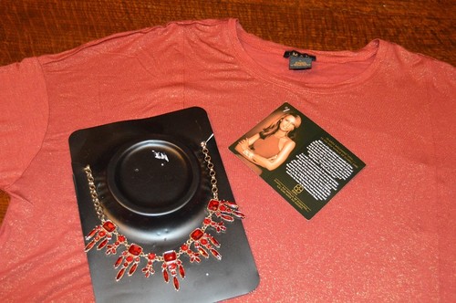 IMAN GLOBAL CHIC SIMPLY GLAMOROUS FOIL SHARKBITE TOP & SPARKLING NECKLACE RED L - Bild 18 von 24