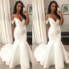Mermaid Wedding Dresses V Neck Spaghetti Straps Satin Sweep Train Bridal Dress