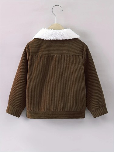 Boys' Corduroy Fabric Splicing Fleece Collar Zipper Cardigan Thin Jacket Jacket - Picture 18 of 23