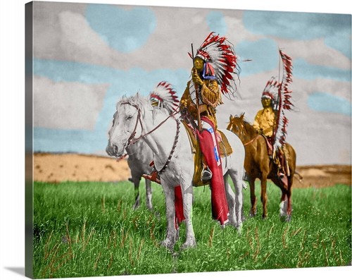 2 Native Indian Chiefs  Stretched Canvas Wrap Print Giclee Vintage photo Art - Picture 1 of 2