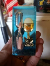 1970s Lucite Acrylic Gold Chicken Egg Timer RED Sand Hourglass Hen Retro Kitchy