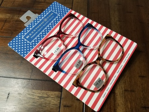 Max Studio +2.00 Premium Reading Glasses 3 Pair Burgundy, Blue Gradual, Tortoise - Picture 3 of 6
