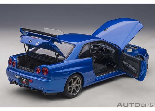 Reproduction]1/18 Nissan Skyline GT-R (R34) V Spec II (Bayside Blue) [77408]. - Picture 12 of 12