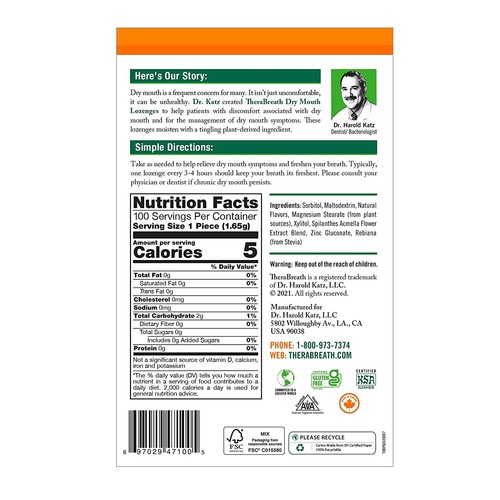 TheraBreath Dry Mouth Mandarin Mint Lozenges, 100 count, 165 g - 第 3/5 張圖片