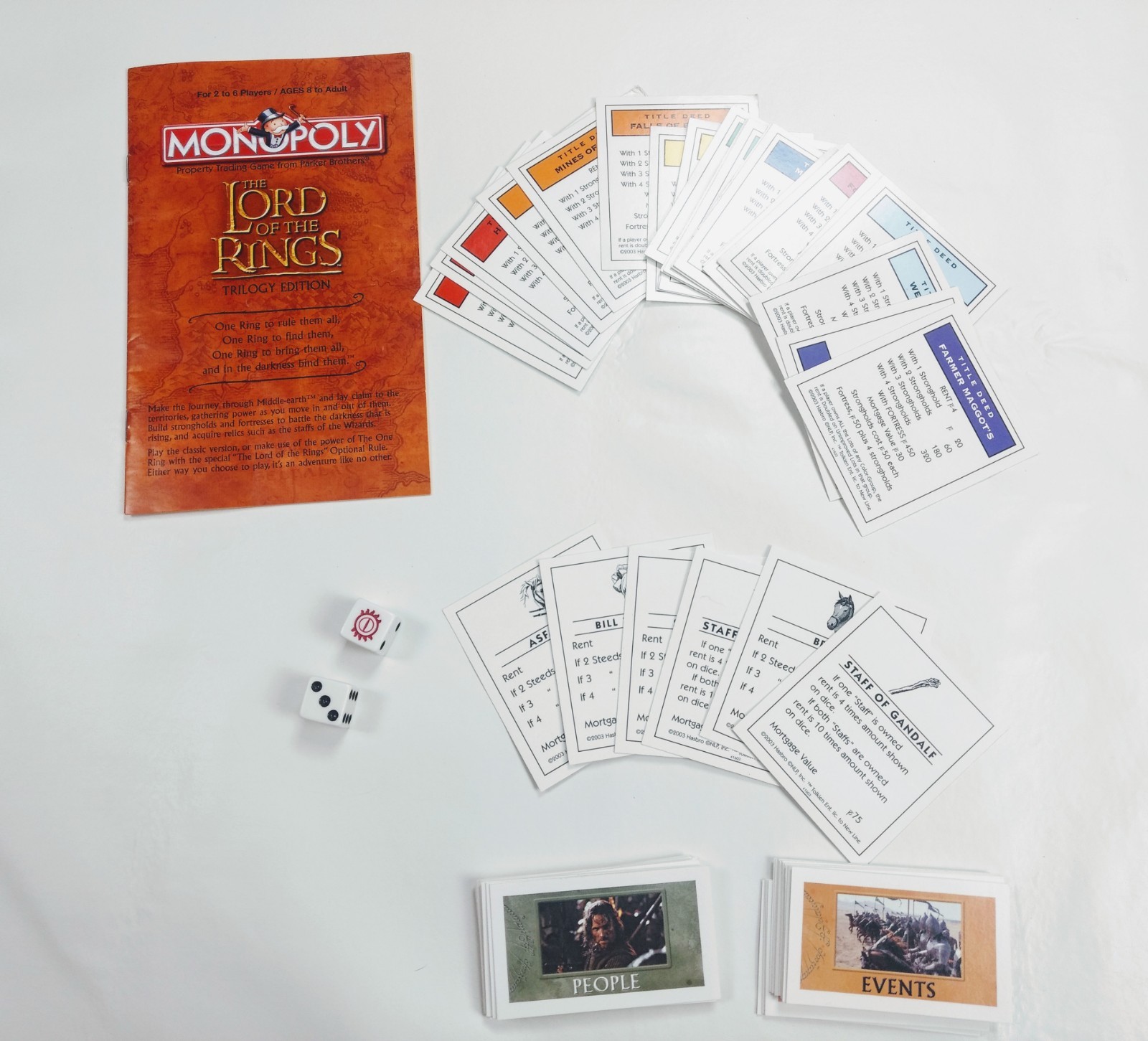 Monopoly the Lord of the Rings Trilogy Edition Replacement Parts Deed Cards, etc Monopoly the Lord of the Rings Trilogy Edition Replacement Parts Deed Cards, etc