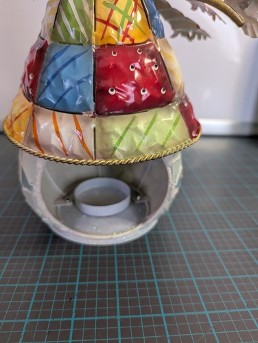 Home Interiors Holiday Santa Metal Mosaic Candle Holder 12" Tall Adorable - Picture 5 of 6