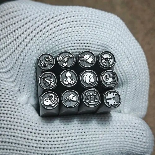 12Pcs Zodiac Metal Stamping Punch Set Steel Tool DIY for Jewelry Leather Silver - Picture 1 of 10