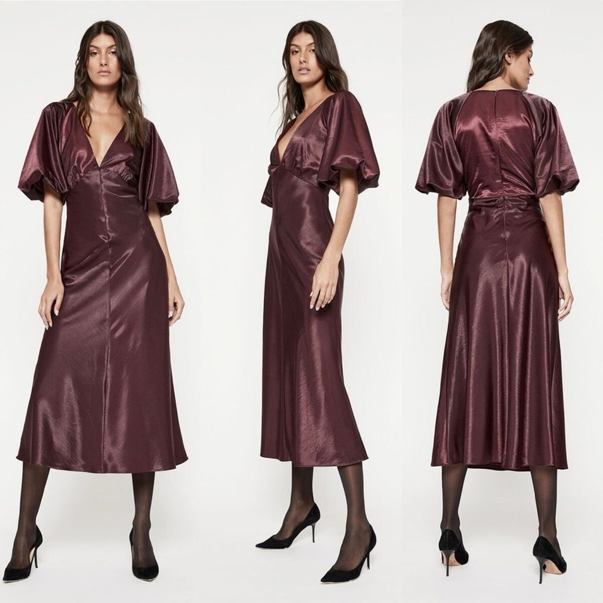 bardot everleigh satin midi dress Bardot Everleigh Satin Midi Dress in Copper