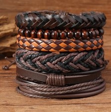 6 PC Leather Punk Bracelet Stackable Adjustable Tie New Free Ship B2819