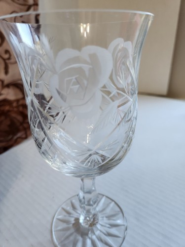 6 klare geätzte Rose Blume STARBURST Stiel Wein Wasser Kristall geschliffene Kelche 7 1/4" - Bild 13 von 14