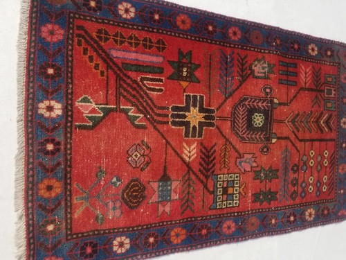 Distressed Vintage Hand Made Afghan Wool Multicolor Rug 123x74cm - Picture 7 of 12