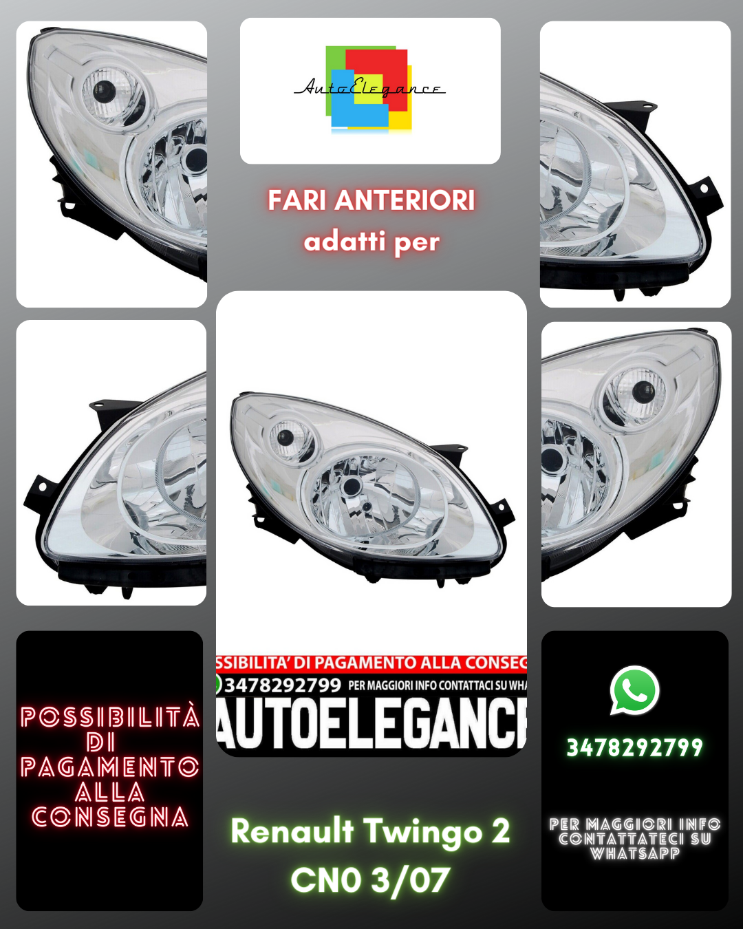 Faro anteriore destro adatto per Renault Twingo 2 CN0 3/07 cromato H4 elettr