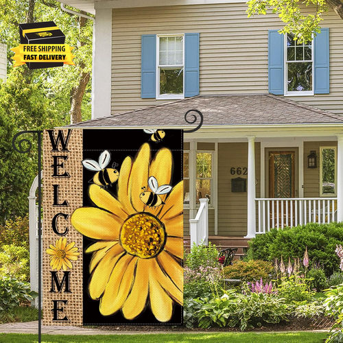 Spring Summer Bee Sunflower Garden Flag 12X18 Inch Double Sided, Welcome Holiday - Picture 7 of 7