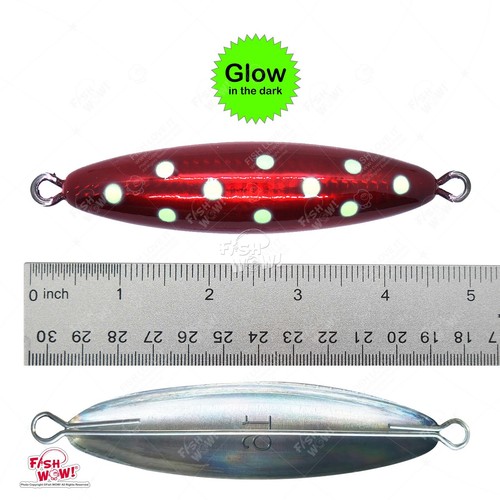 4pcs tuna Eddie Bomb 450g Through wire Bluefin Vertical fat heavy knife Glow Red - Picture 2 of 7