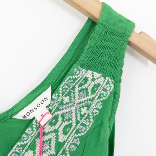 Monsoon Green Embroidered Vest Top Size S 8 10 NEW Sleeveless Blouse Boho - Picture 21 of 24