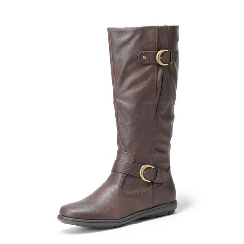 Women Faux Fur Lined Zip Buckle Knee High Winter Boots (Wide-Calf) - Picture 6 of 29
