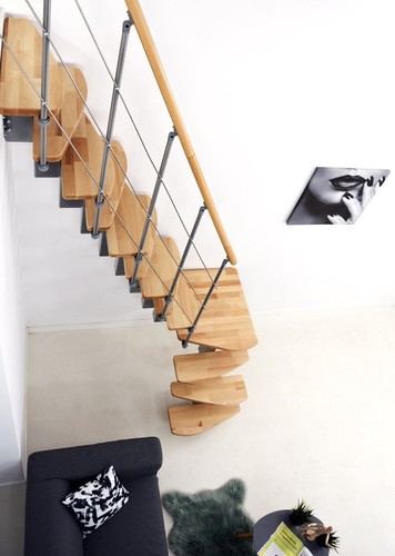 Indoor Space-Saving Winder Staircase L-Shape Central String Beech 13-Step Kit - Picture 4 of 24