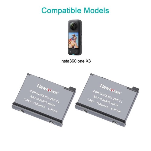 Newmowa Ersatz Akku 2er Pack Tragbar USB Dual Ladegerät Kit für Insta 360 ONE X3 - Bild 7 von 7