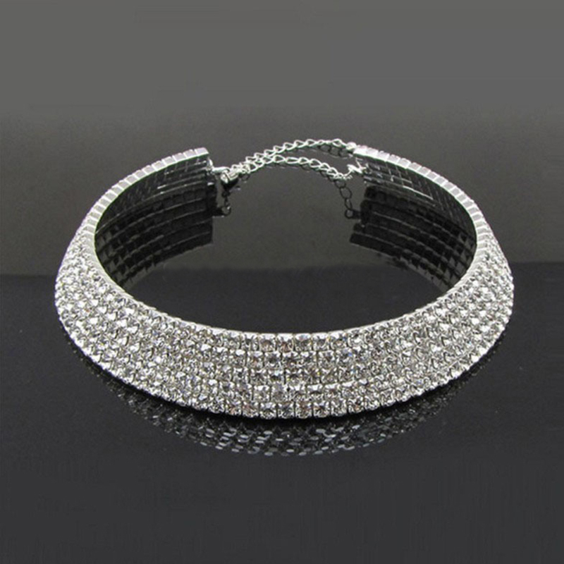 5 Row Crystal Simulated Diamante Rhinestone Chocker Necklace Choker Diamond neck