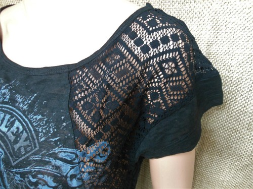 Harley Davidson Womens Medium Shirt Black Label LaceTrim  H-D #1 Skull Wrenches - Picture 5 of 11