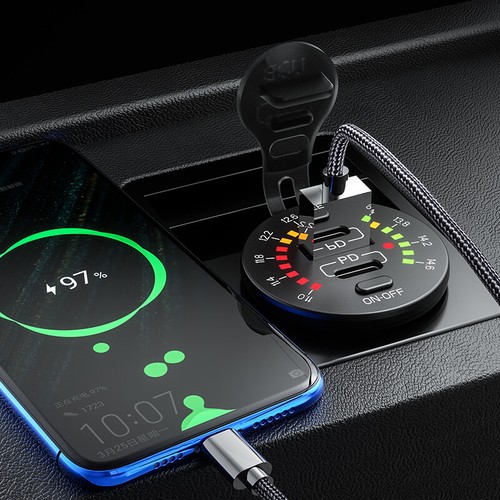 QC 3.0+PD Type-C Car Phone USB Fast Charger W/LED Voltmeter ON OFF Power Switch - Photo 2 sur 12