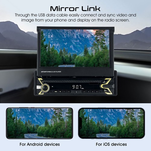 Single 1 Din 7" Flip Out Car Radio Stereo Apple Carplay car Bluetooth FM Player - Picture 6 of 16