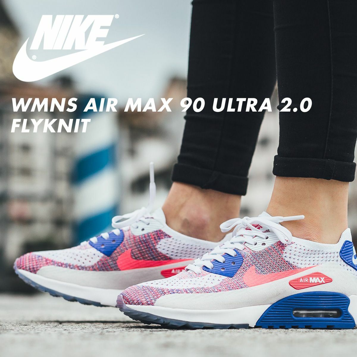 Nike Air Max 90 Ultra 2.0 Flyknit 881109-103 White Racer Pink bluee Wmn Sz 7.5 Nike Air Max 90 Ultra 2.0 Flyknit 881109-103 White Racer Pink bluee Wmn Sz 7.5
