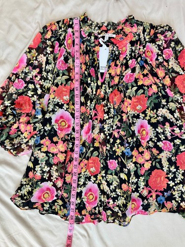 Rose + Olive geblümte Rüschenkragen Bluse Allover Blumen gefüttert, XXL - Bild 6 von 9