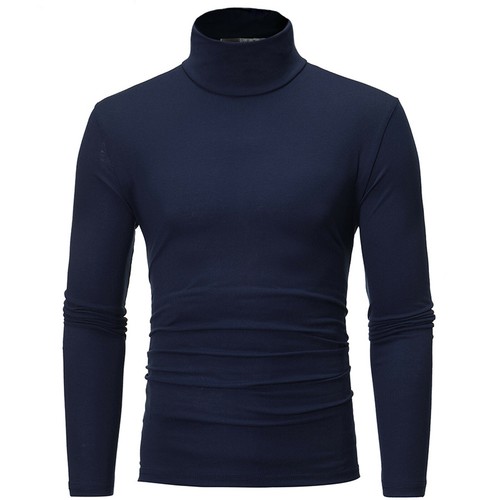 Men's Autumn Winter Pure Color Turtleneck Long Sleeve T-shirt Top Blouse Shirt - Picture 3 of 33